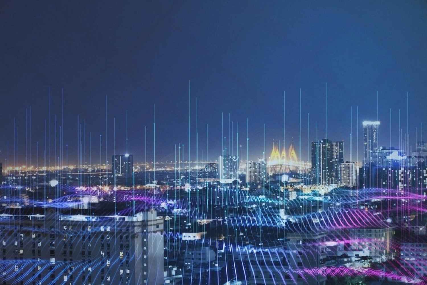 UAE smart city skyline with digital data streams representing IT infrastructure