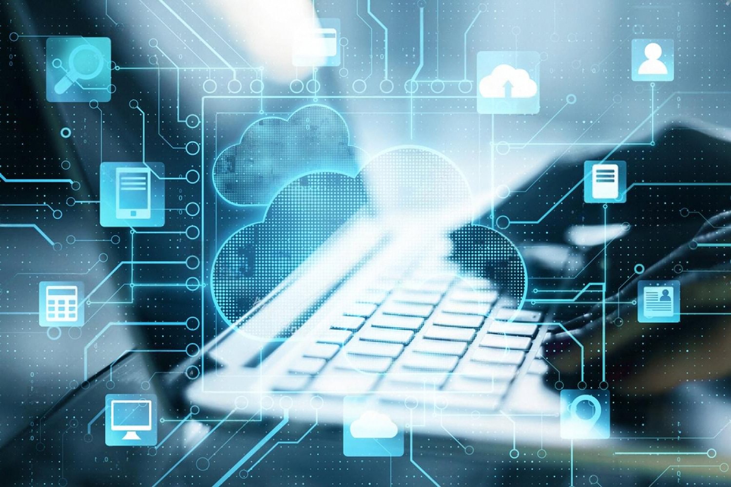 Cloud computing icons over a laptop illustrating UAE business technology